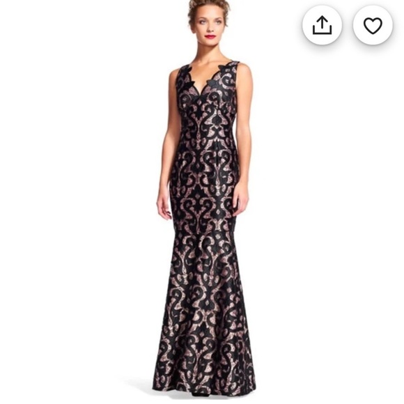 Adrianna Papell Dresses & Skirts - NWT Adrianna Papell Black Lace Over Nude Maxi Dress